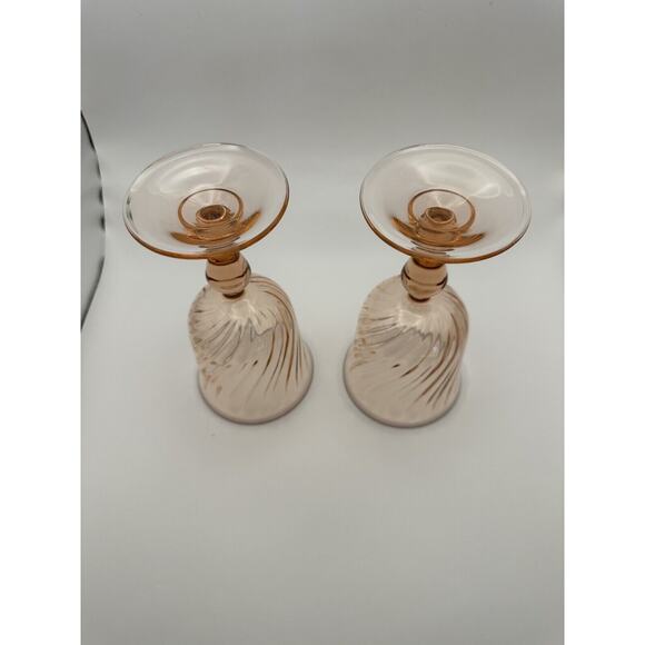 Set of 2 Cristal D'Arques Rosaline Pink Swirl Crystal Wine Glasses France 1980s - Picture 4 of 6